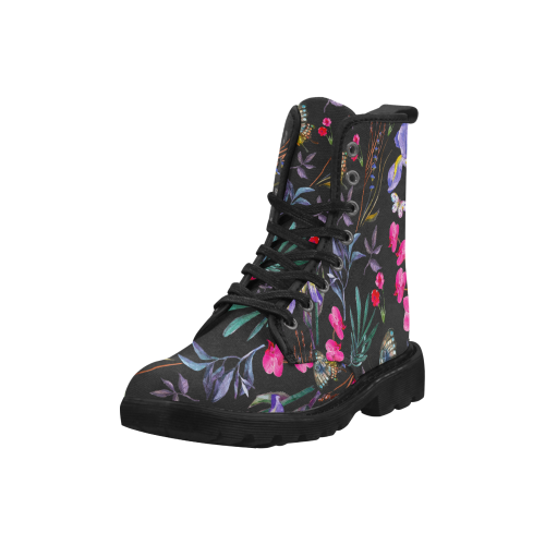 multi floral Martin Boots for Women (Black) (Model 1203H)
