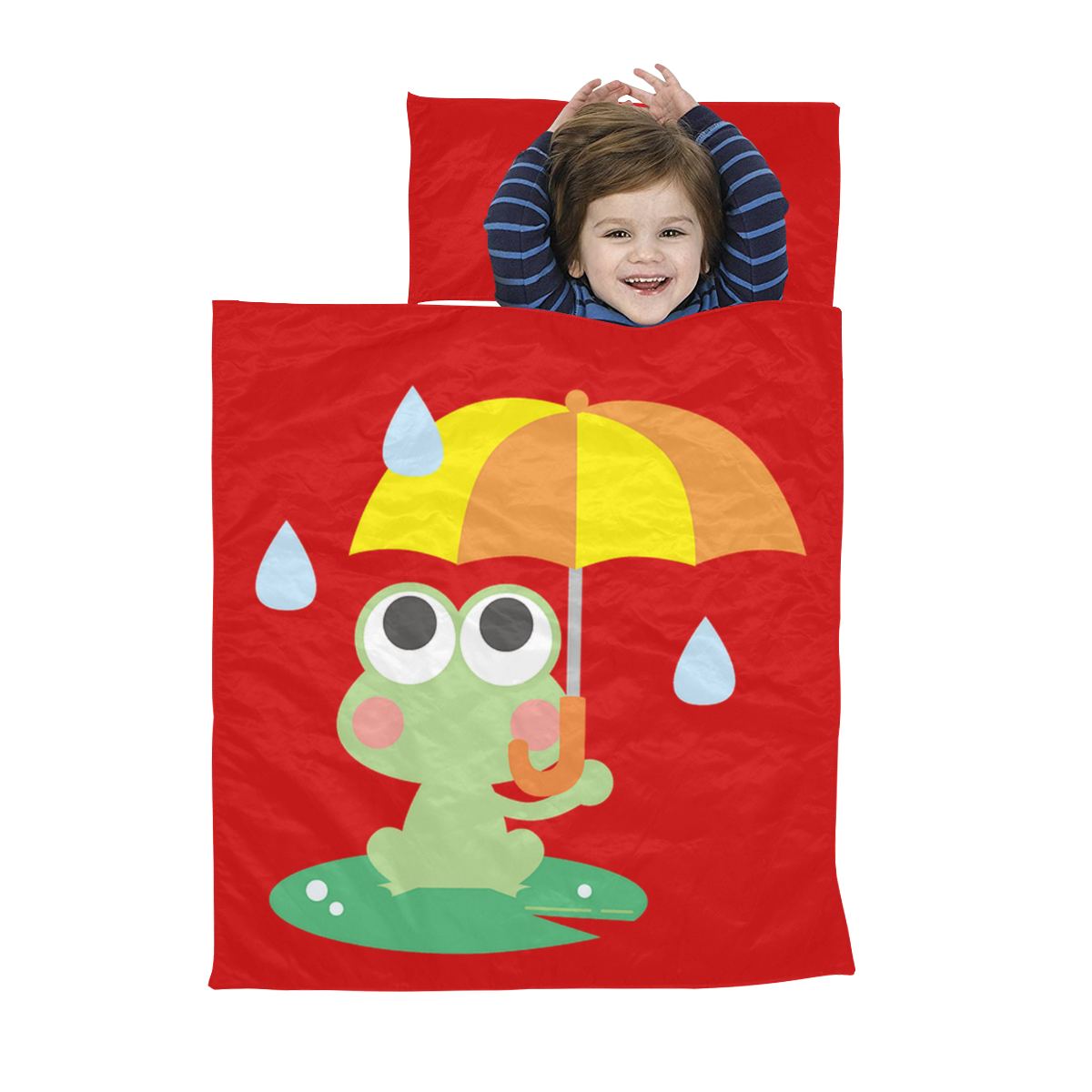 Cute Frog With Umbrella Red Kids' Sleeping Bag