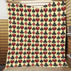Las Vegas Black and Red Casino Poker Card Shapes on Yellow Quilt 60"x70"