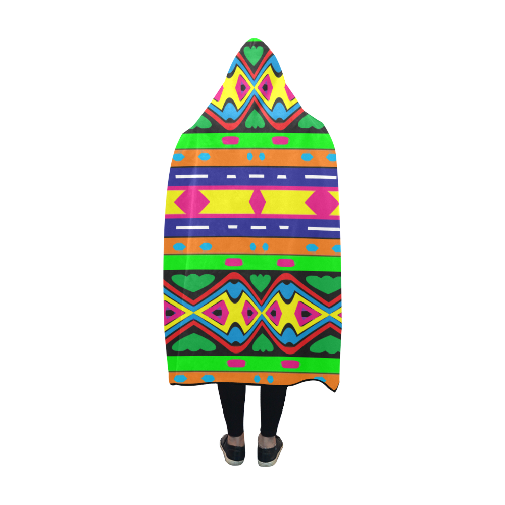 Distorted colorful shapes and stripes Hooded Blanket 60''x50''