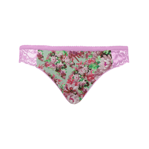 Pink And Green Floral Pink Women's Lace Panty (Model L41)