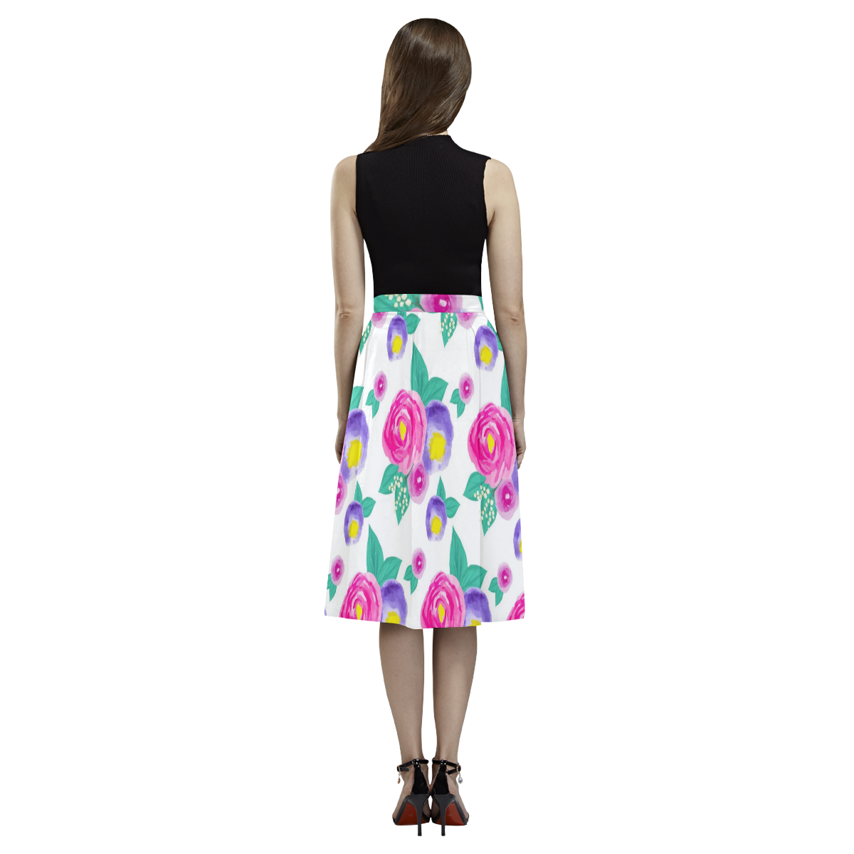 Watercolor Flowers Aoede Crepe Skirt (Model D16)