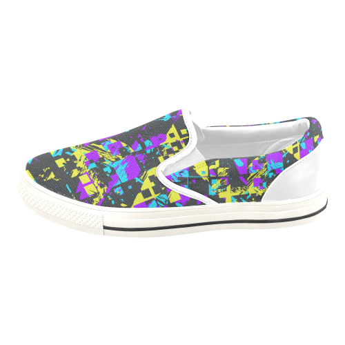 Purple yelllow squares Slip-on Canvas Shoes for Kid (Model 019)