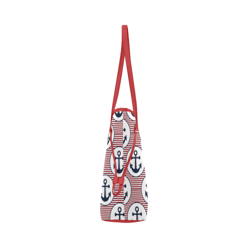 Navy and Red Anchor Nautical Pattern Clover Canvas Tote Bag (Model 1661)