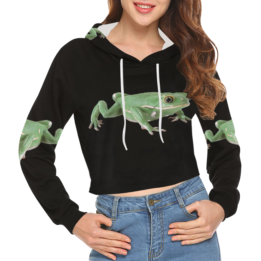 frog All Over Print Crop Hoodie for Women (Model H22)