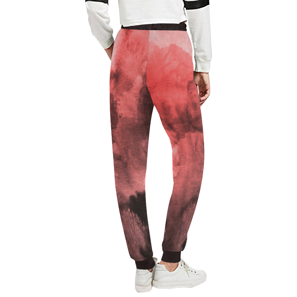 Red and Black Watercolour Unisex All Over Print Sweatpants (Model L11)