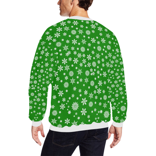 Christmas White Snowflakes on Green All Over Print Crewneck Sweatshirt for Men (Model H18)