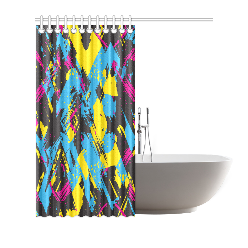 Colorful paint stokes on a black background Shower Curtain 72"x72"