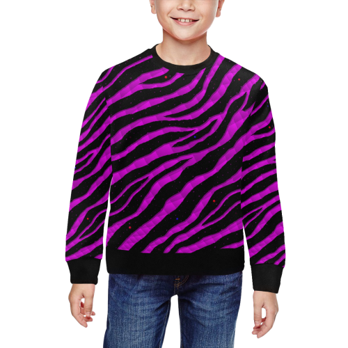 Ripped SpaceTime Stripes - Pink All Over Print Crewneck Sweatshirt for Kids (Model H29)