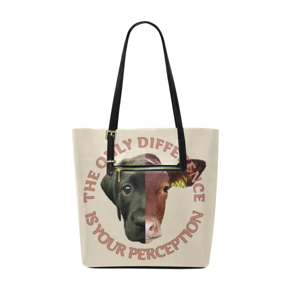 Vegan Cow and Dog Design with Slogan Euramerican Tote Bag/Small (Model 1655)