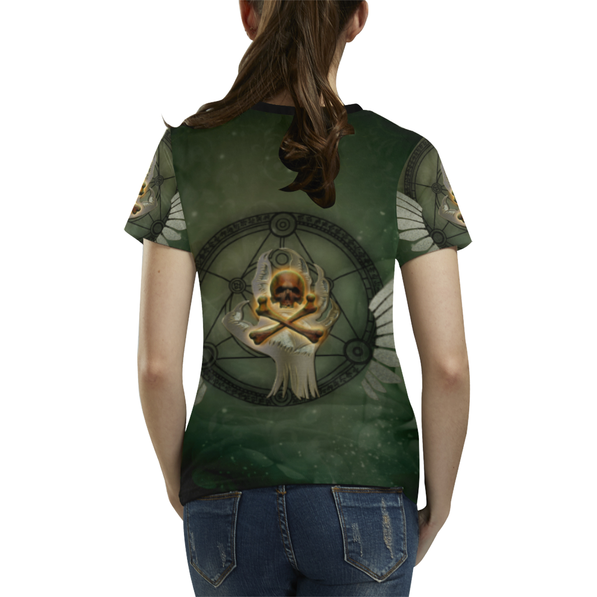Skull in a hand All Over Print T-shirt for Women/Large Size (USA Size) (Model T40)