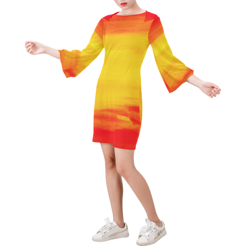 orange Sunset Vision dress Bell Sleeve Dress (Model D52)