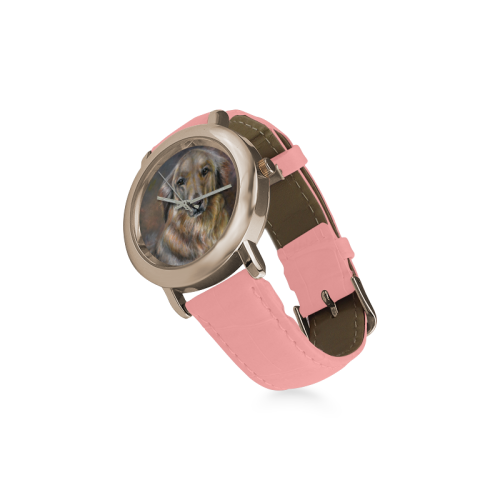 Golden Retriever Women's Rose Gold Leather Strap Watch(Model 201)