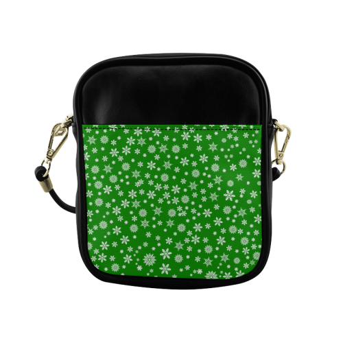 Christmas White Snowflakes on Green Sling Bag (Model 1627)