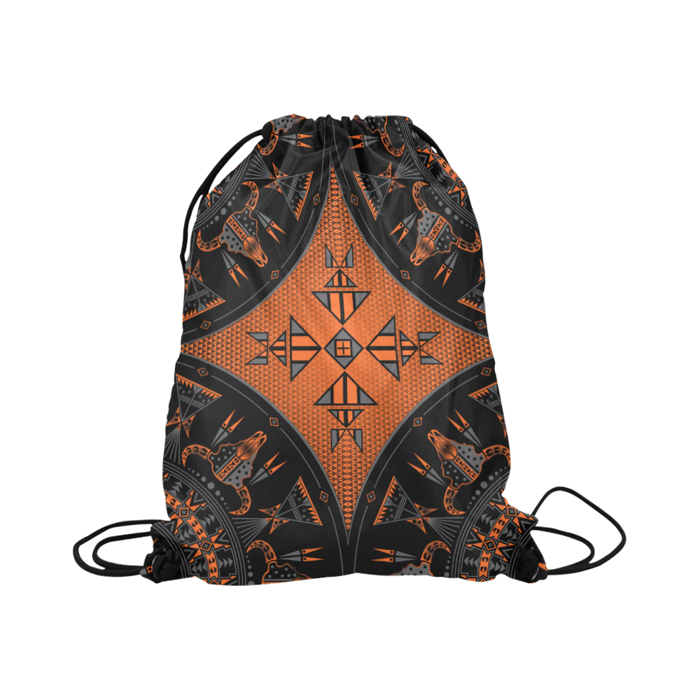 Sacred Buffalo Orange Large Drawstring Bag Model 1604 (Twin Sides)  16.5"(W) * 19.3"(H)