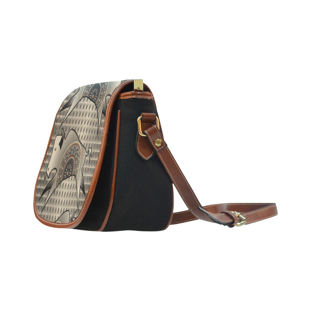 Buffalo Running Gray Saddle Bag/Small (Model 1649)(Flap Customization)