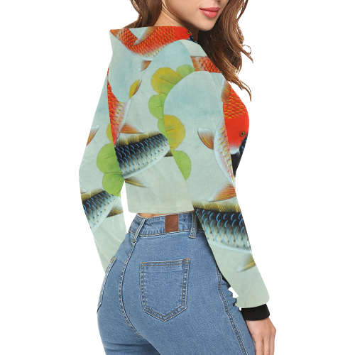 KOI FISH All Over Print Crop Hoodie for Women (Model H22)