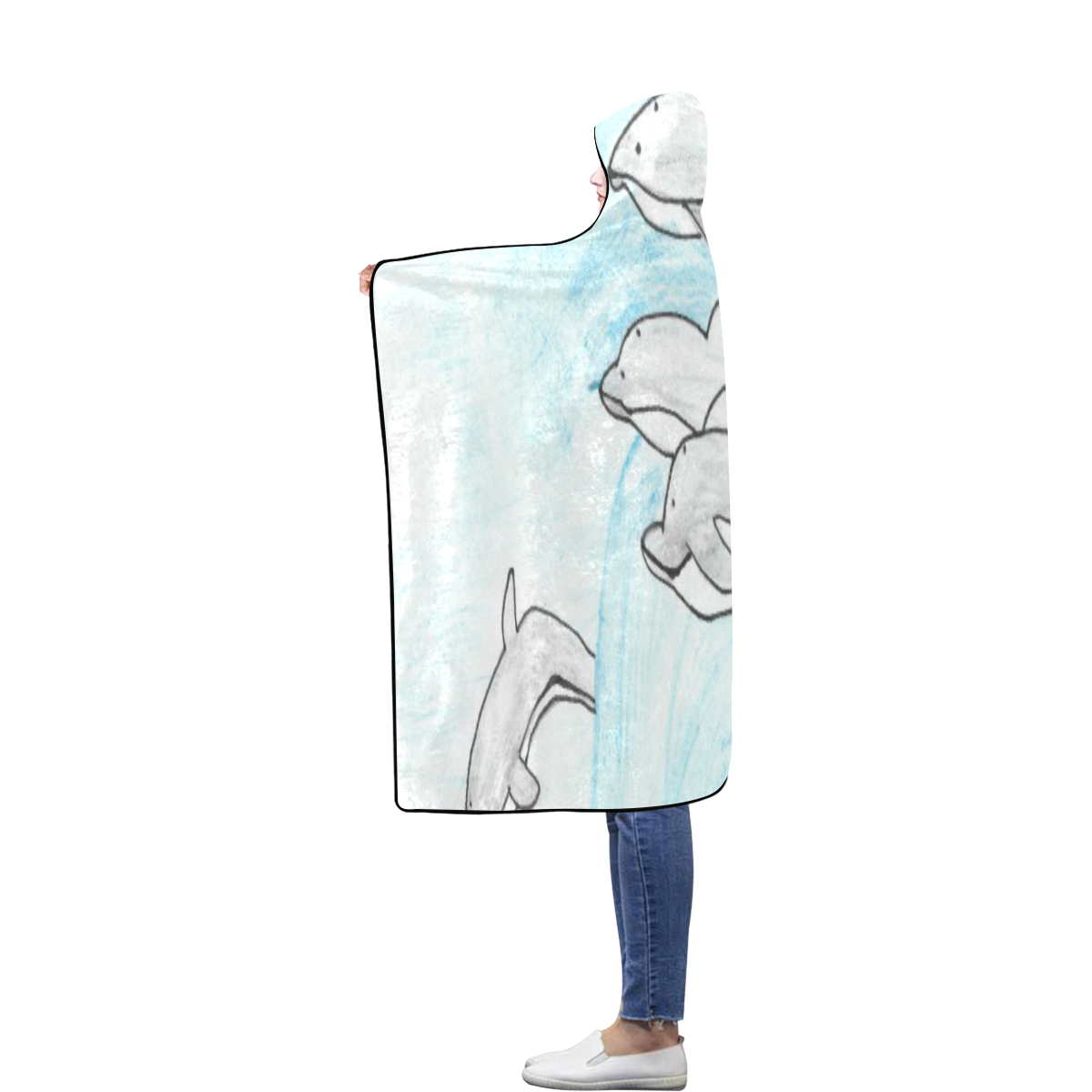 Dolphins Flannel Hooded Blanket 56''x80''