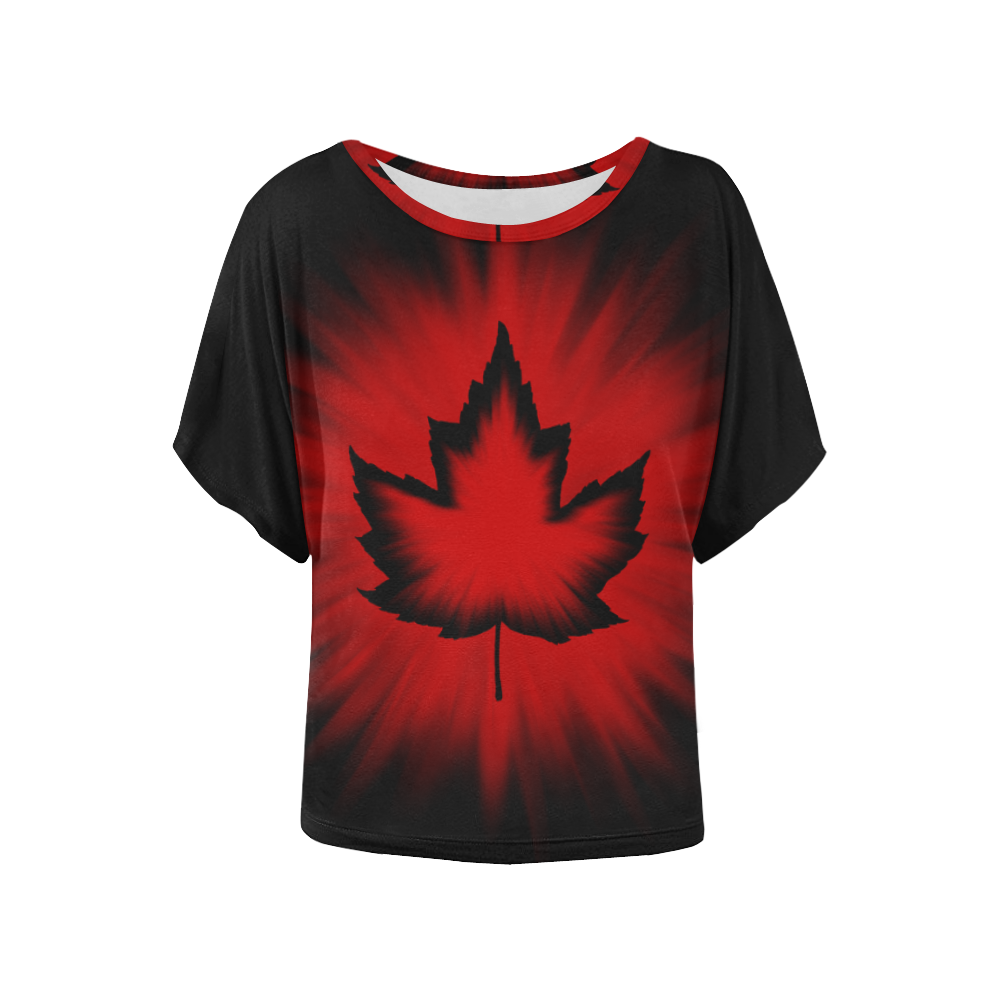 Canada Souvenir Shirts Cool Black Women's Batwing-Sleeved Blouse T shirt (Model T44)