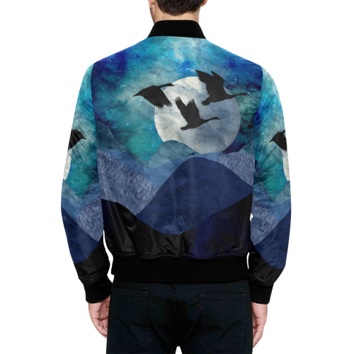 Night In The Mountains All Over Print Quilted Bomber Jacket for Men (Model H33)