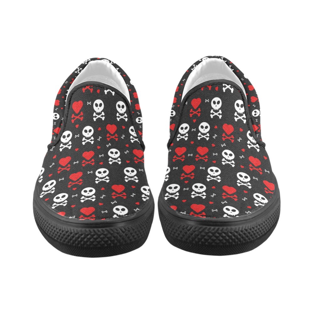 Skull Hearts Slip-on Canvas Shoes for Men/Large Size (Model 019)