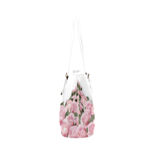 Pink Roses Leather Tote Bag/Small (Model 1651)