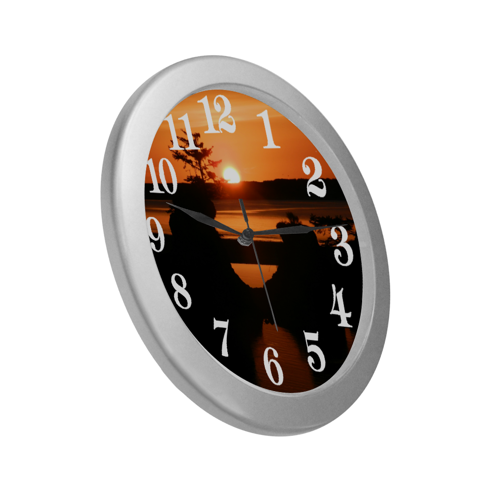 Sunset in rocks Silver Color Wall Clock