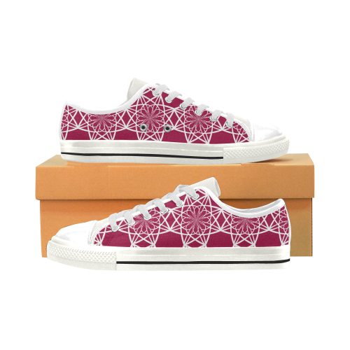 Dark Pink Flowers Low Top Canvas Shoes for Kid (Model 018)