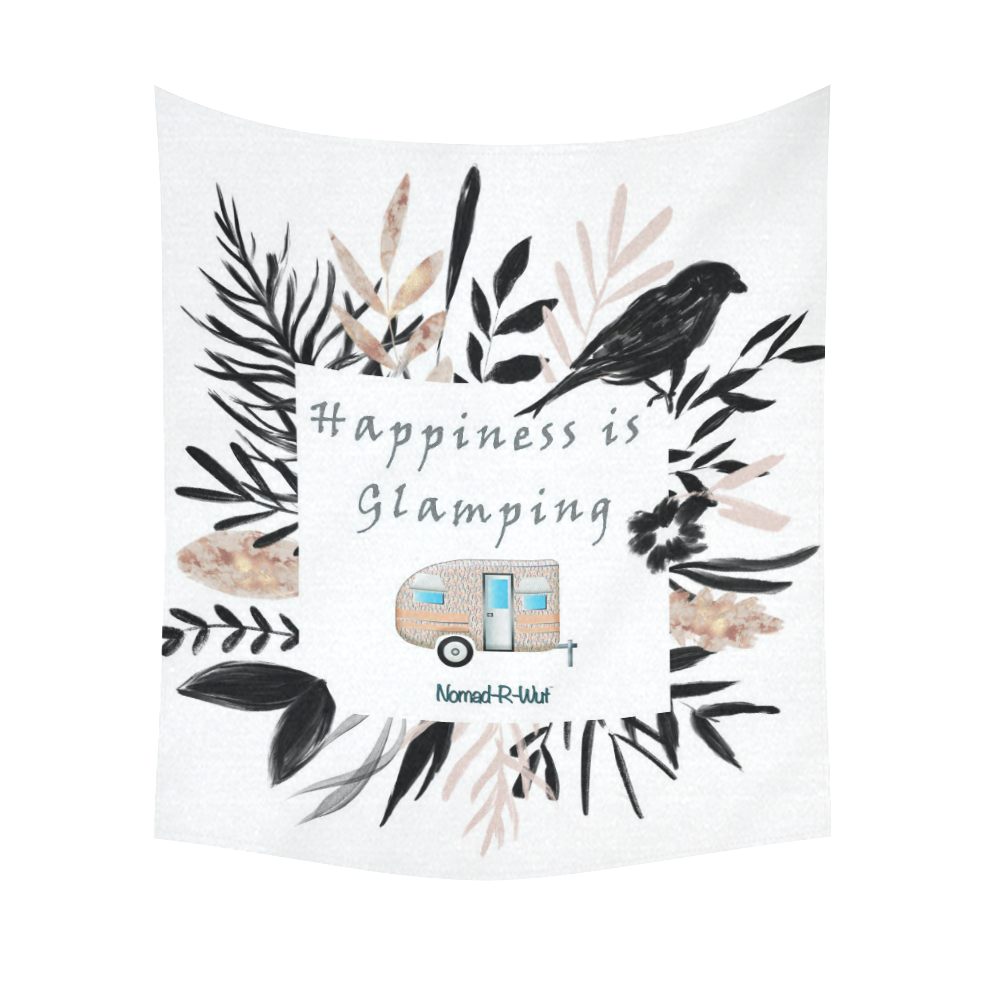 Happiness is Glamping Cotton Linen Wall Tapestry 51"x 60"