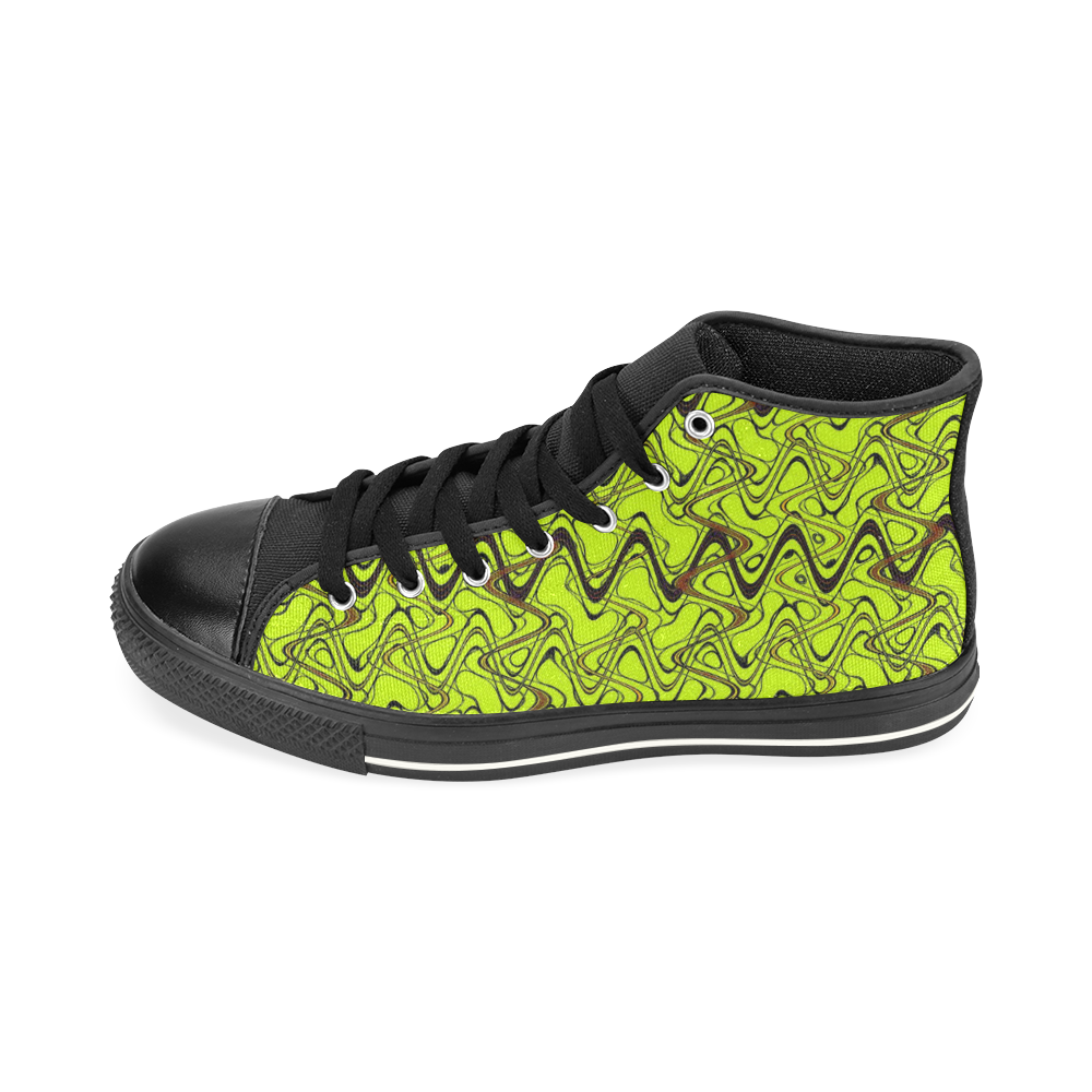 Yellow and Black Waves pattern design High Top Canvas Women's Shoes/Large Size (Model 017)