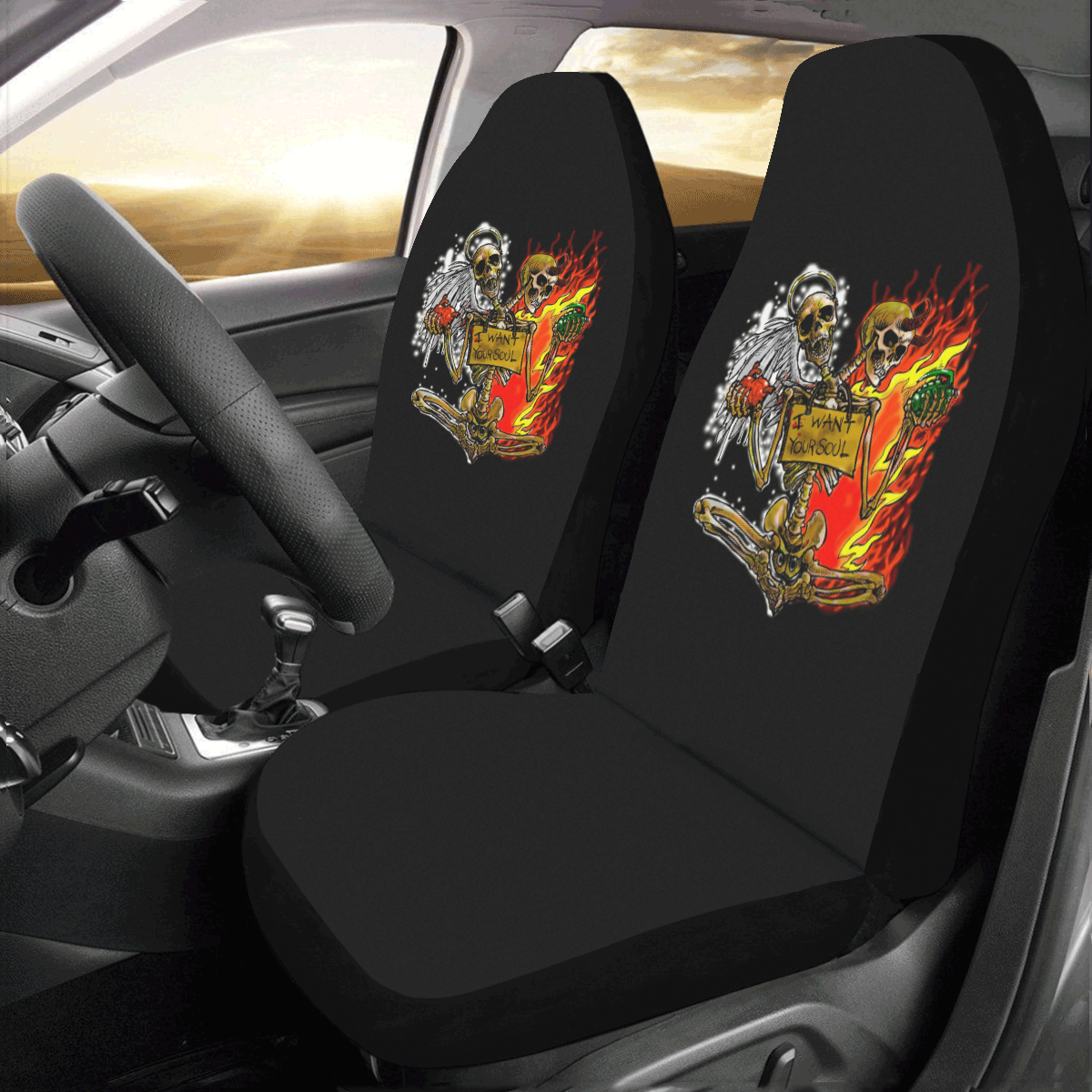 Good And Evil Skeletons I Want Your Soul Car Seat Covers (Set of 2)