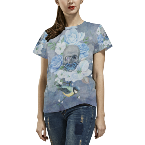 Gothic Skull With Butterfly All Over Print T-Shirt for Women (USA Size) (Model T40)