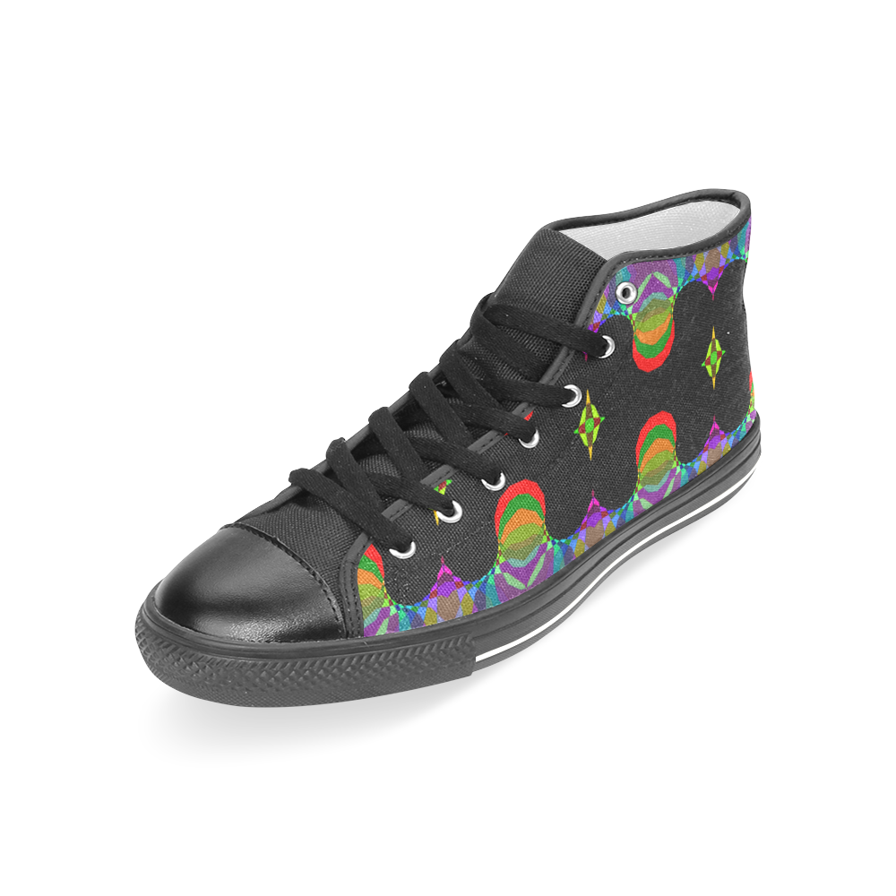 Bright Tribal Pattern on Black Women's Classic High Top Canvas Shoes (Model 017)