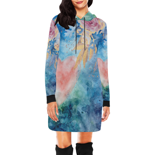 Heart and flowers - Pink and Blue All Over Print Hoodie Mini Dress (Model H27)