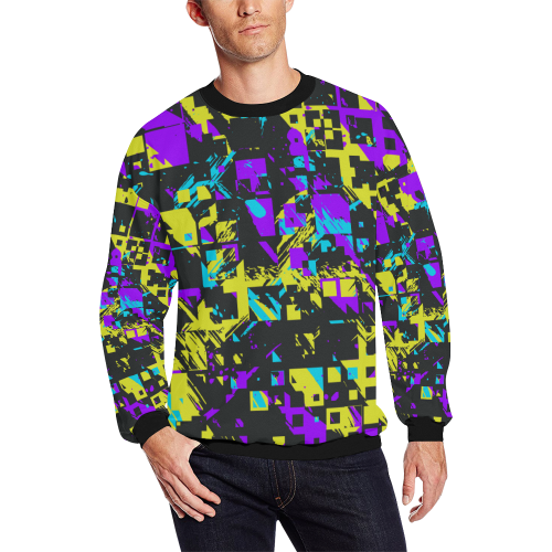 Purple yelllow squares All Over Print Crewneck Sweatshirt for Men (Model H18)