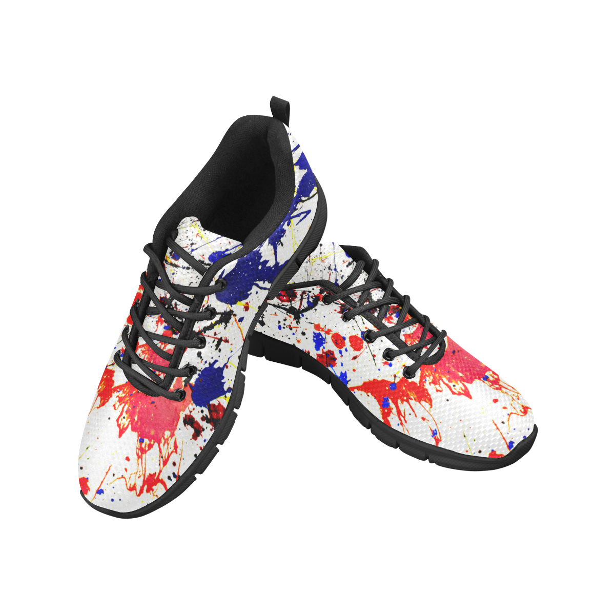 Blue & Red Paint Splatter - Black Women's Breathable Running Shoes (Model 055)