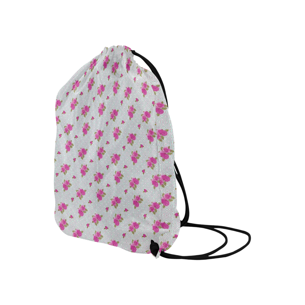 Roses and Pattern 1B by JamColors Large Drawstring Bag Model 1604 (Twin Sides)  16.5"(W) * 19.3"(H)