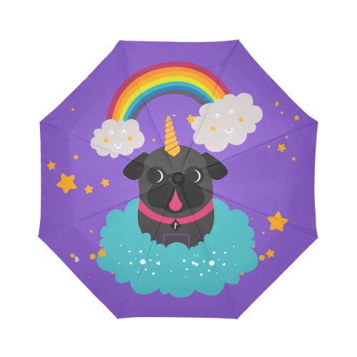 Black Pug Unicorn Auto-Foldable Umbrella (Model U04)