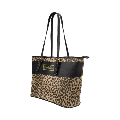Yahweh Leopard Black Leather Tote Bag/Small (Model 1651)
