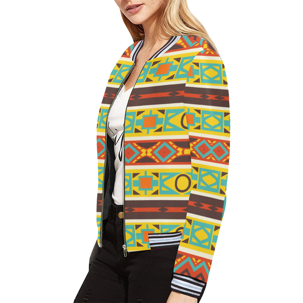 Ovals rhombus and squares All Over Print Bomber Jacket for Women (Model H21)