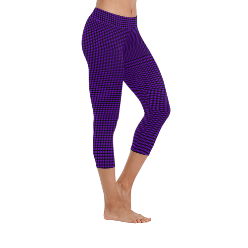 Squares in Purple Women's Low Rise Capri Leggings (Invisible Stitch) (Model L08)