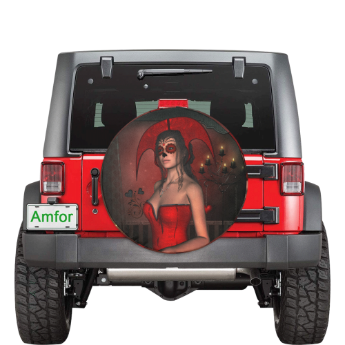 Awesome lady with sugar skull face 32 Inch Spare Tire Cover