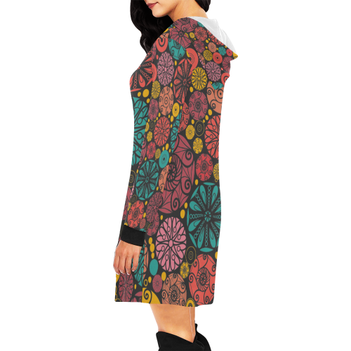 mandalas All Over Print Hoodie Mini Dress (Model H27)