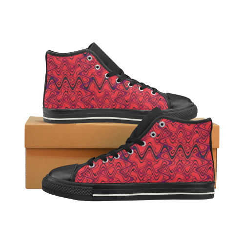 Red and Black Waves pattern design High Top Canvas Shoes for Kid (Model 017)