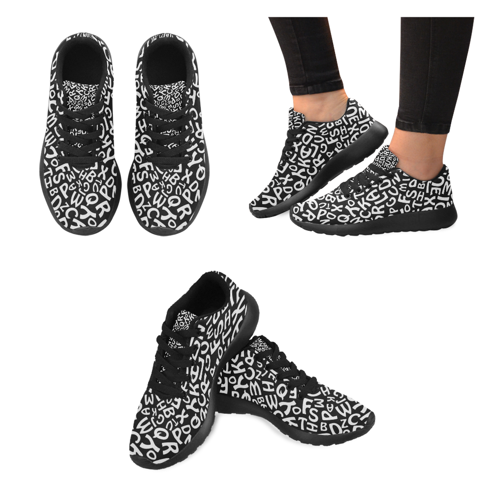 Alphabet Black and White Letters Women’s Running Shoes (Model 020)