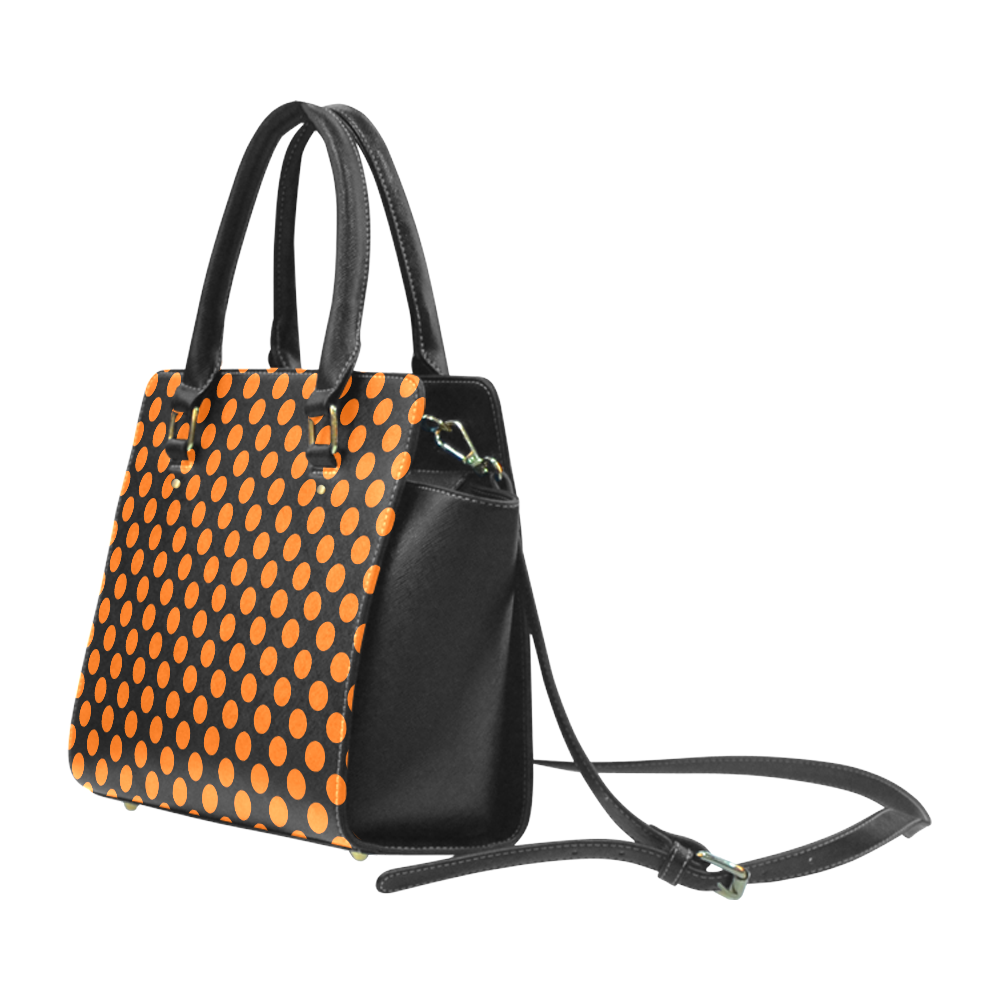 Orange Polka Dots on Black Classic Shoulder Handbag (Model 1653)