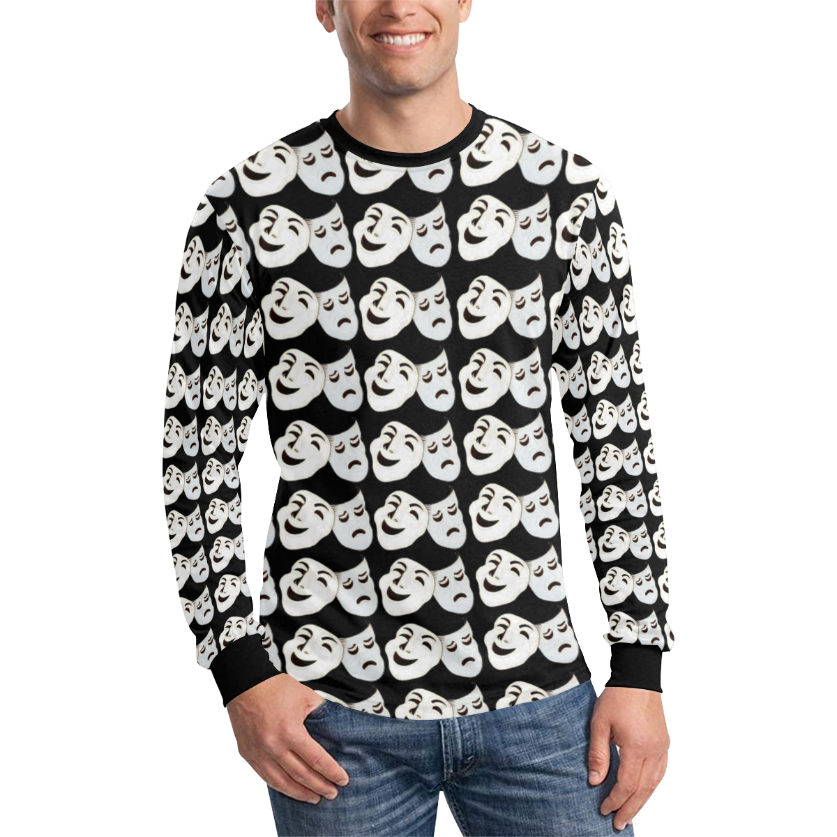 smile-theatre-drama-play-transparent-dram Men's All Over Print Long Sleeve T-shirt (Model T51)