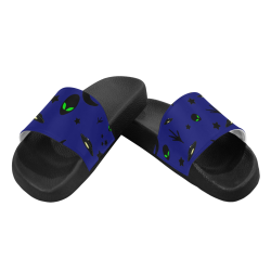 Alien Flying Saucers Stars Pattern (Blue) Men's Slide Sandals (Model 057)