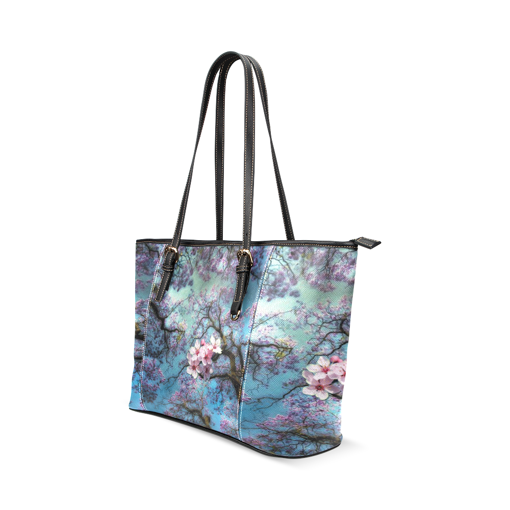 Cherry blossomL Leather Tote Bag/Small (Model 1640)
