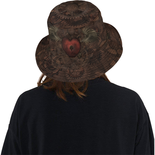 Awesome Steampunk Heart In Vintage Look All Over Print Bucket Hat